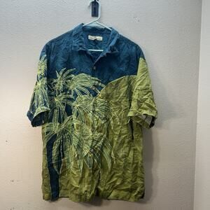 Tommy Bahama Men's Silk Blend Short Sleeve Button Up Hawaiian Palm Textured Sz M